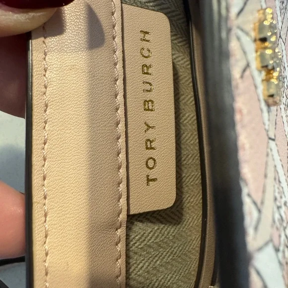 Pink Patterned Mini Tote Crossbody Bag - Designer Logo Accent - Picture 4 of 8